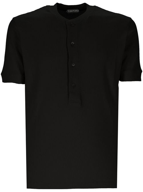 Black front button t-shirt TOM FORD | JHS006JMC048S25LB999